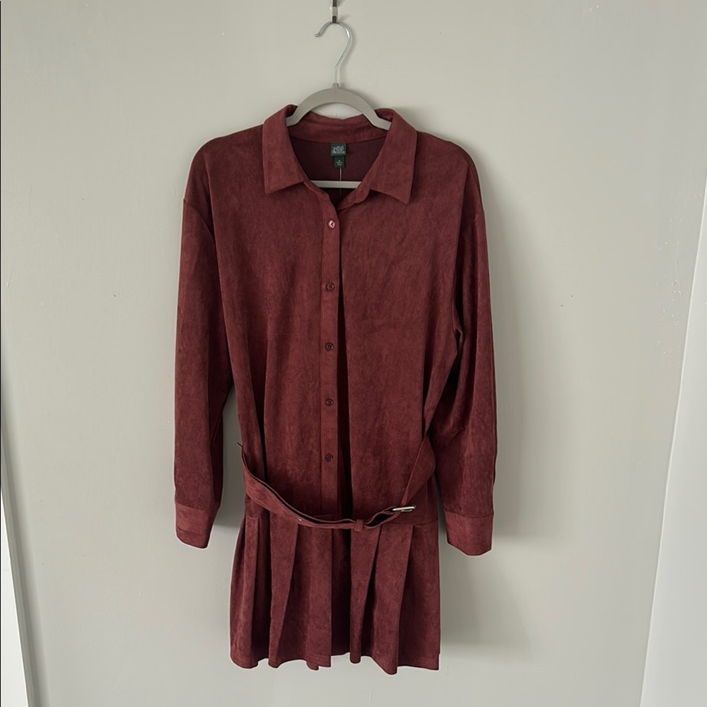 NWT wild fable Long-Sleeve Button Front Dress in Deep Burgundy